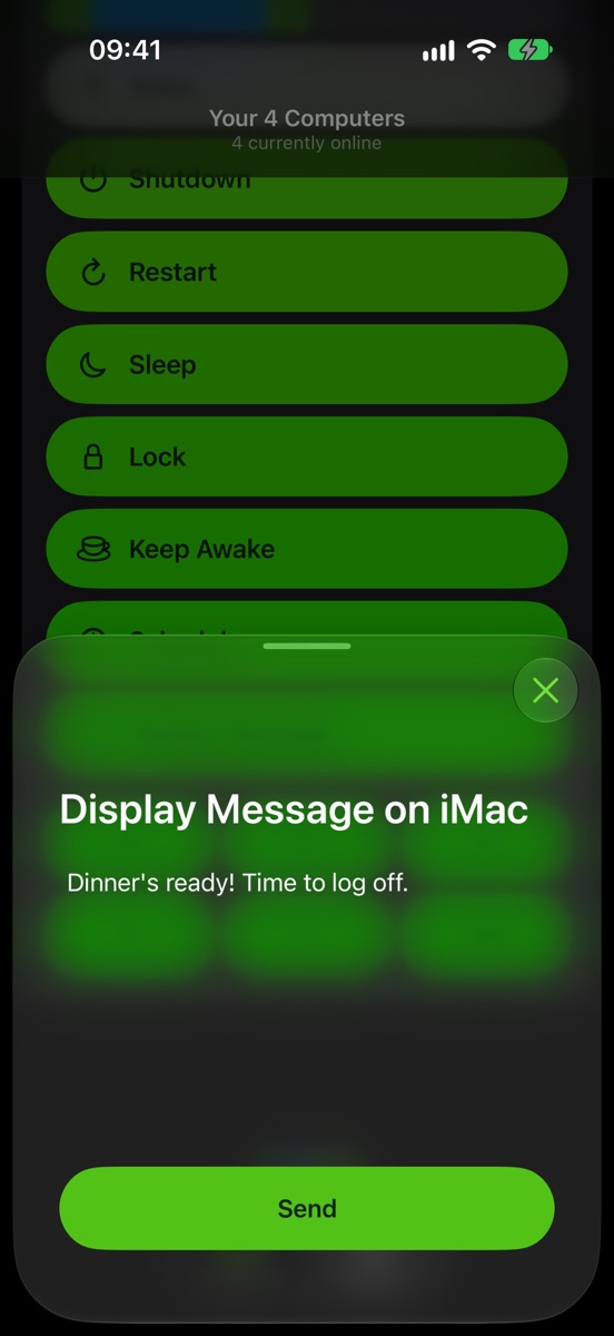 Sending a message to show on a computer's screen