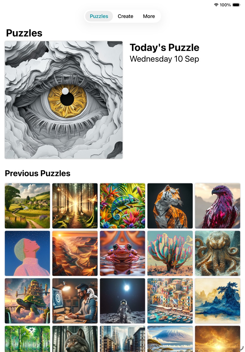 iPad 上的 Puzzles Daily：今天的拼图和以往拼图的大网格