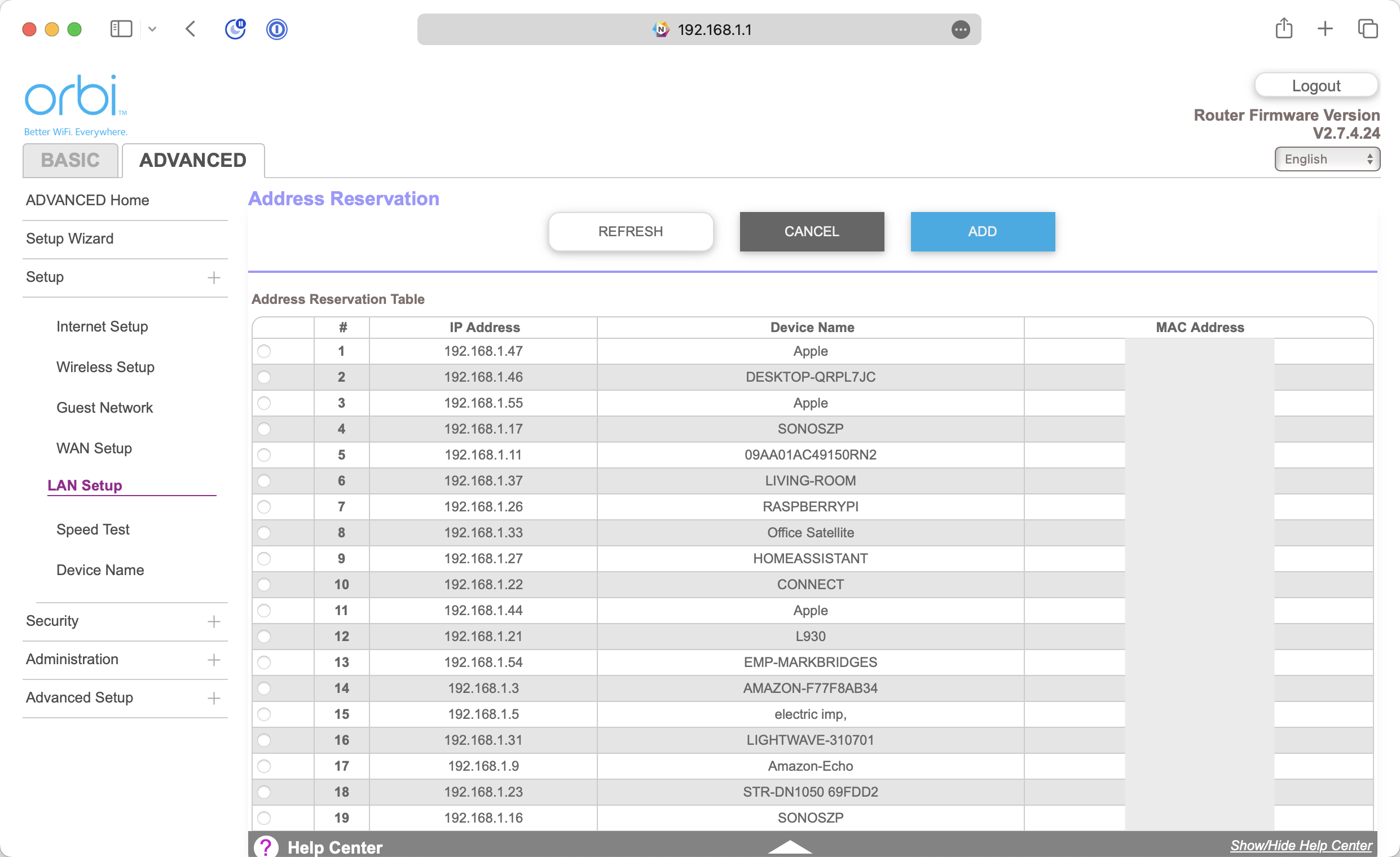 Router Admin panel static ip address reservation.