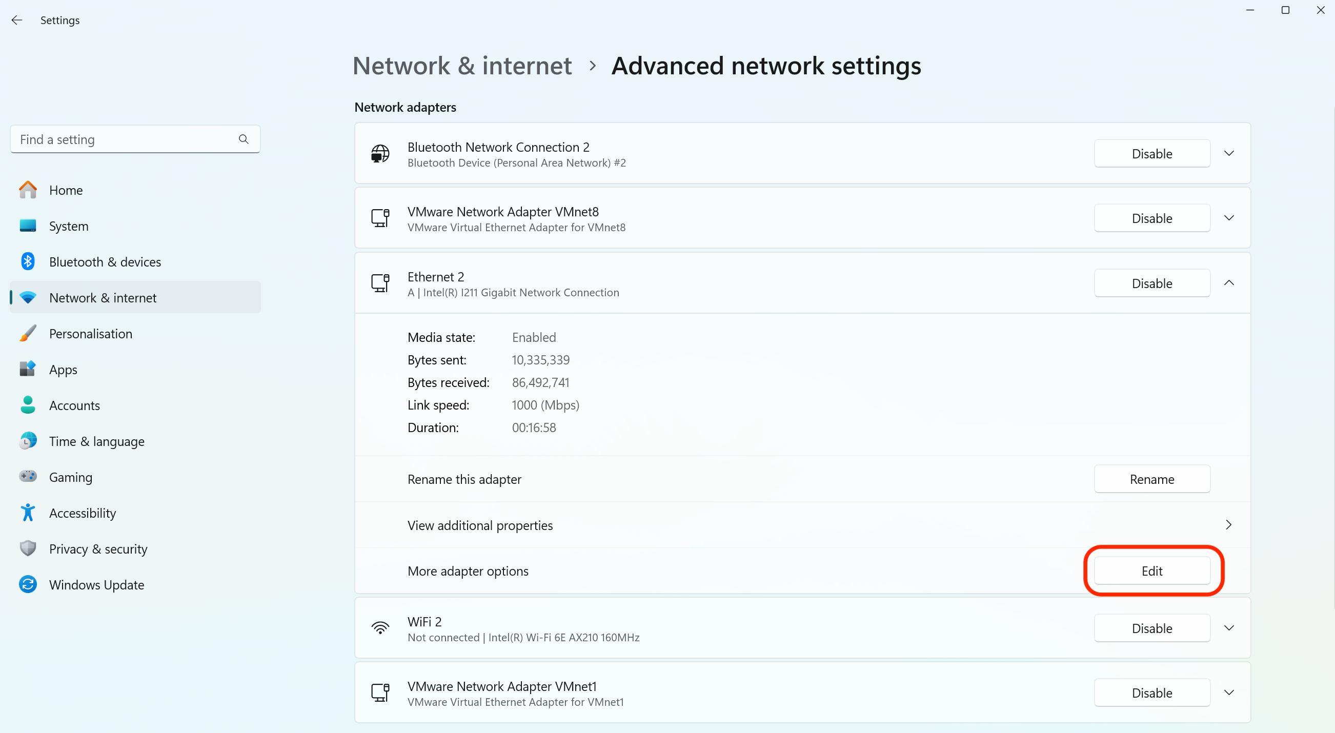 Expanding Network Adapter Options