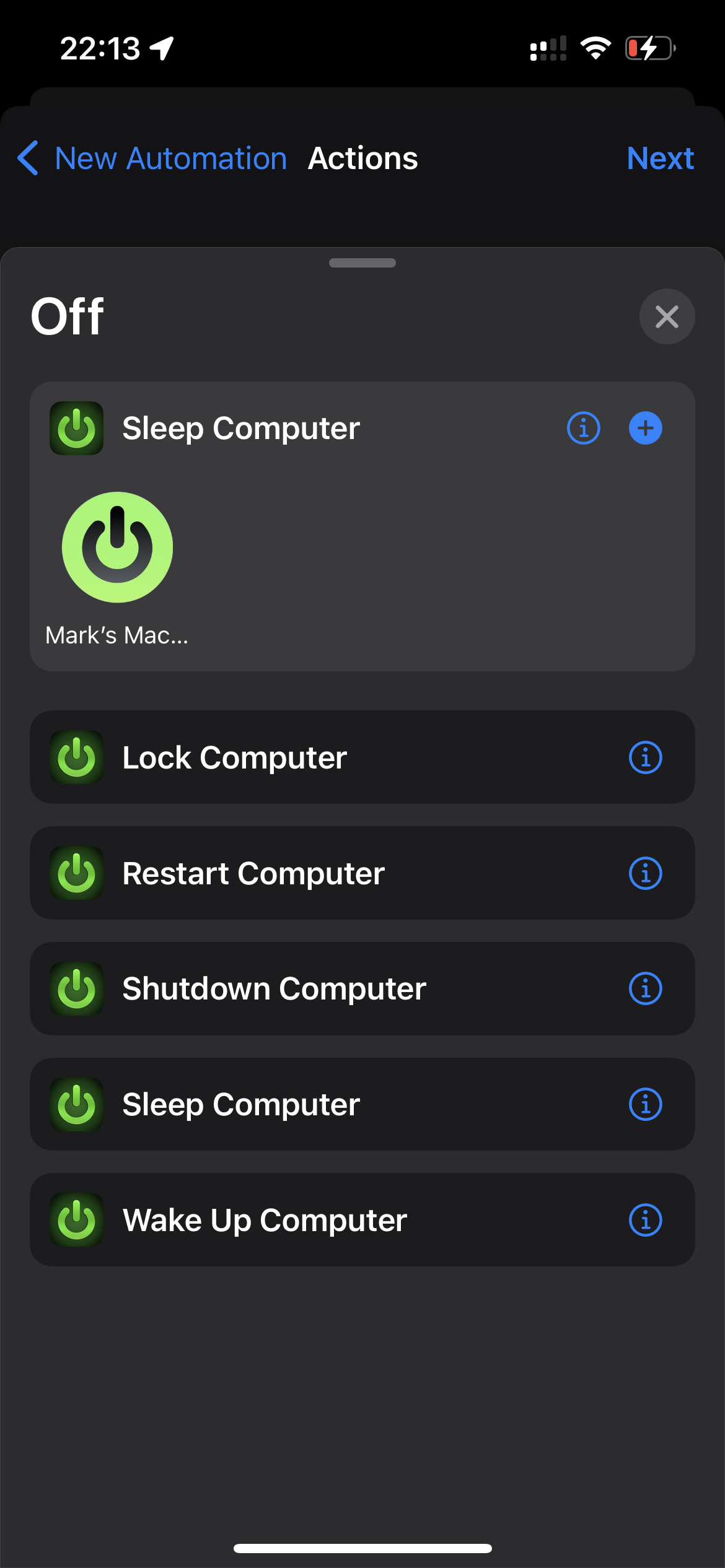 Configuring an Off shortcut, step 9