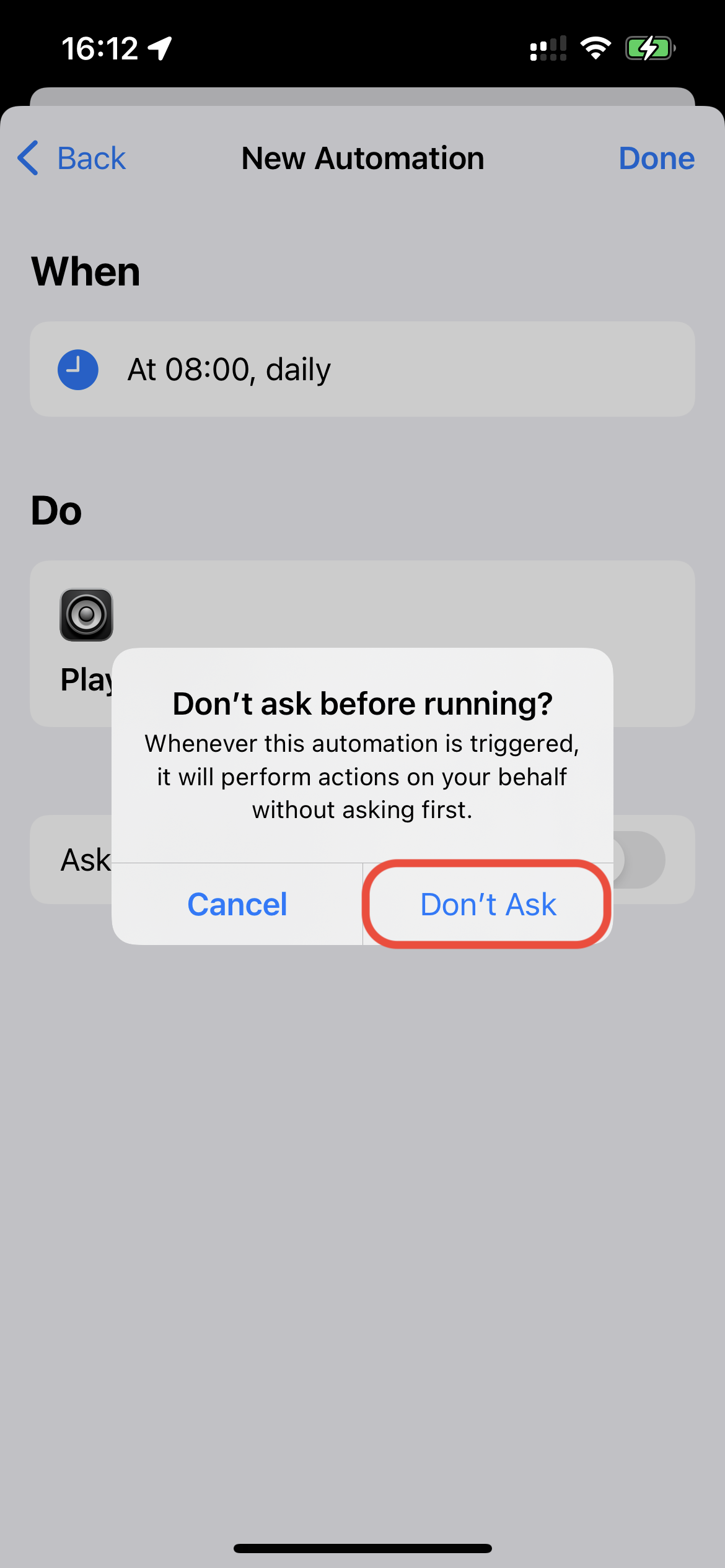 Configuring a White Noise alarm, step 11
