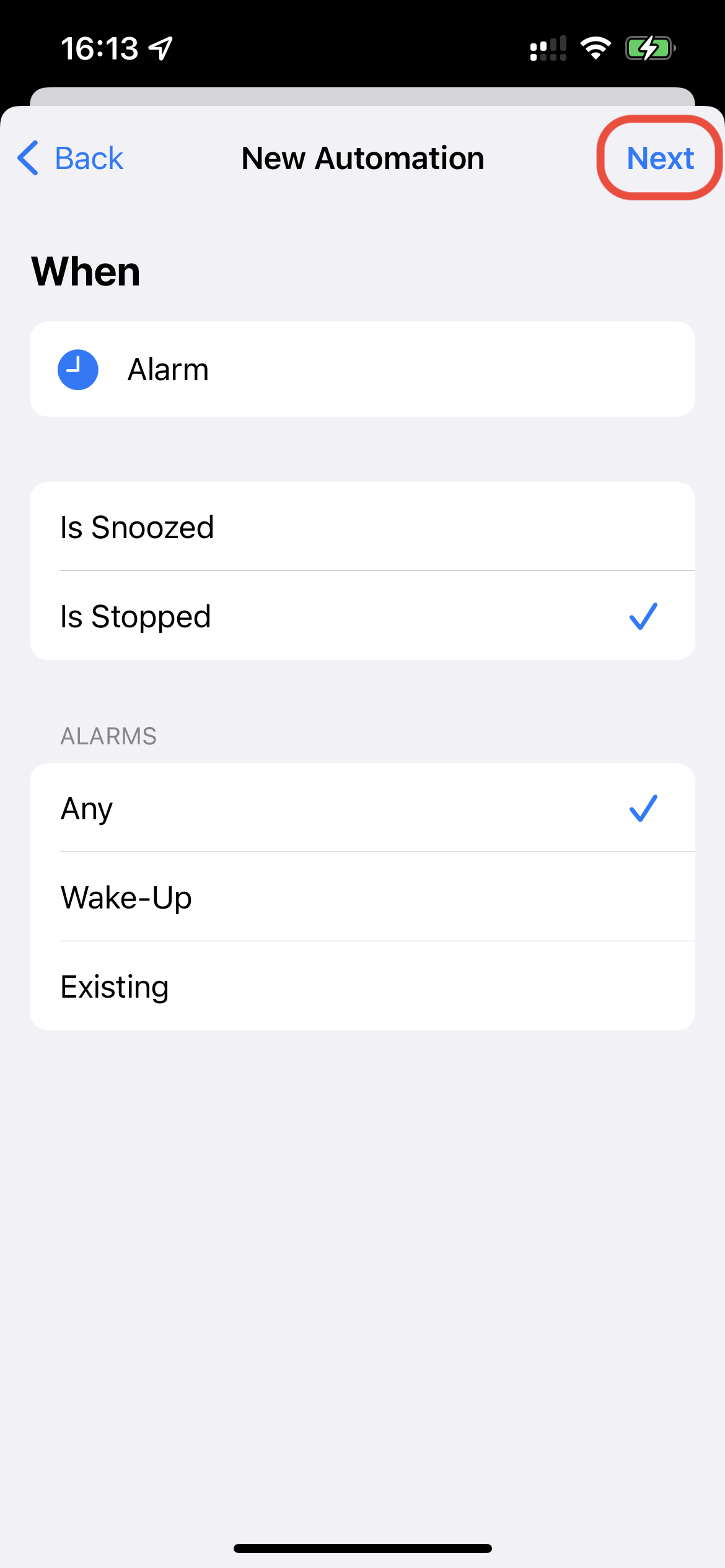 Configuring a White Noise alarm, step 5 b