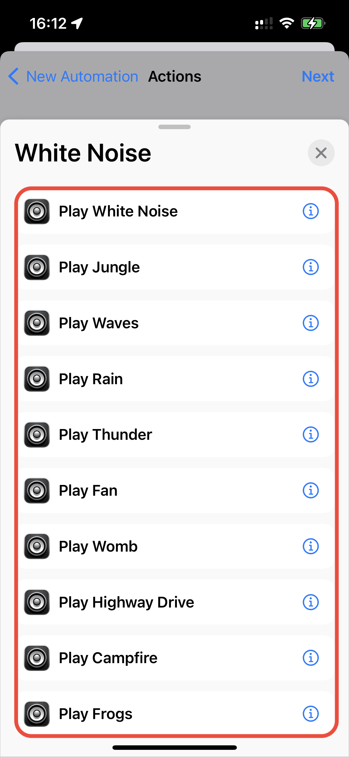 Configuring a White Noise alarm, step 8