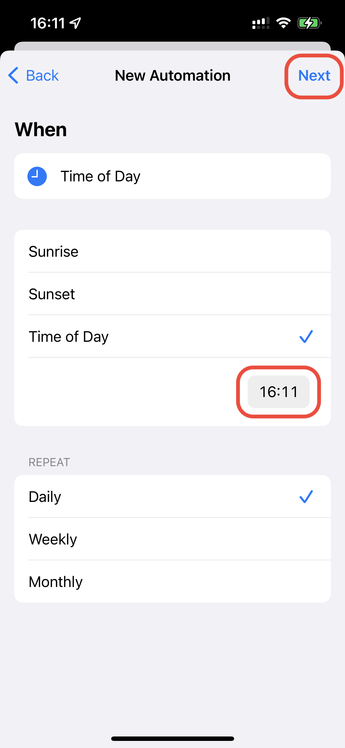 Configurar una alarma de White Noise, paso 5 a