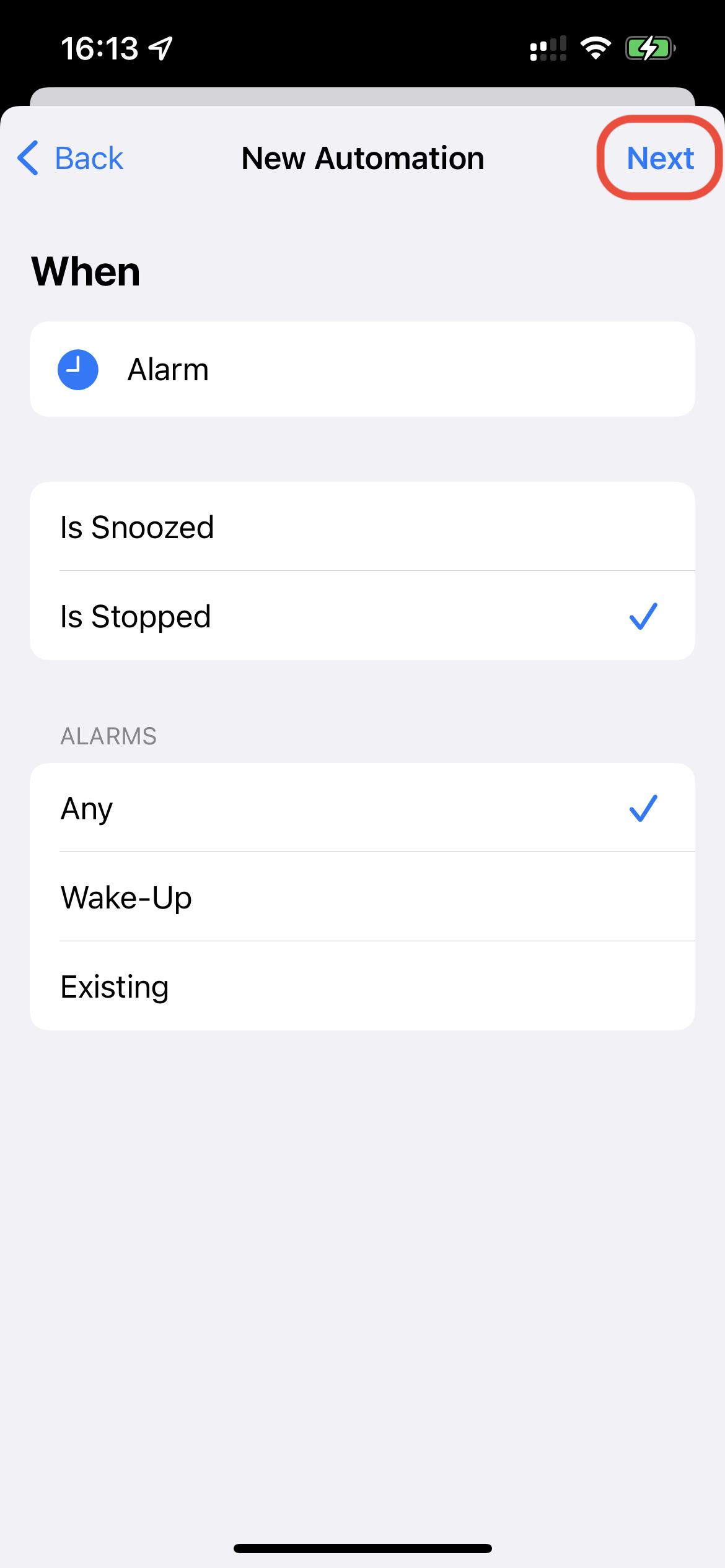 Configurar una alarma de White Noise, paso 5 b